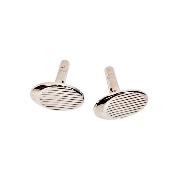 Vintage Oval Ribbed Silver Stainless Cuff Links EMJ Emmons Pair Formal Cufflinks - Picture 3 of 6